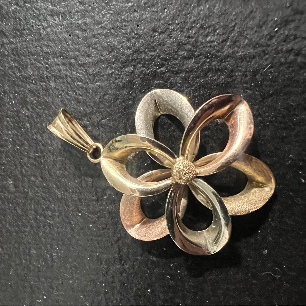 Solid 10K Tri-Color Gold Open Flower Pendant